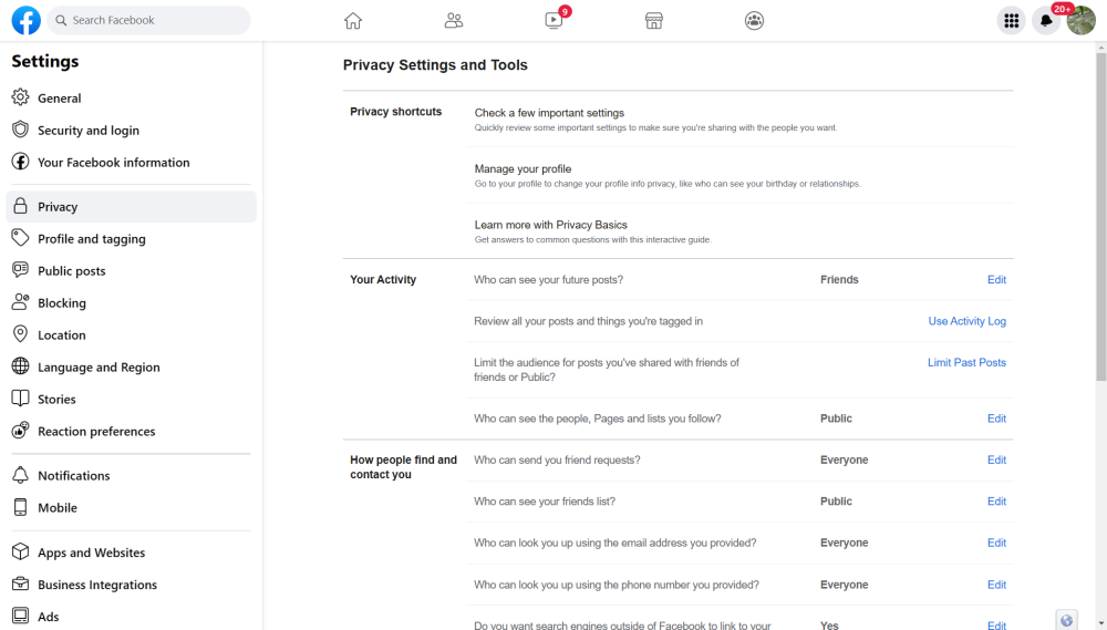 Facebook privacy settings